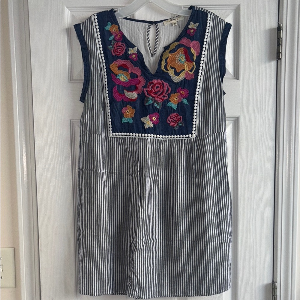 Floral Embroidered Striped Dress
